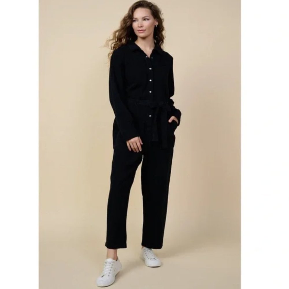 Cotton Twill Skies Are Blue Black Utility Coveralls Jumpsuit